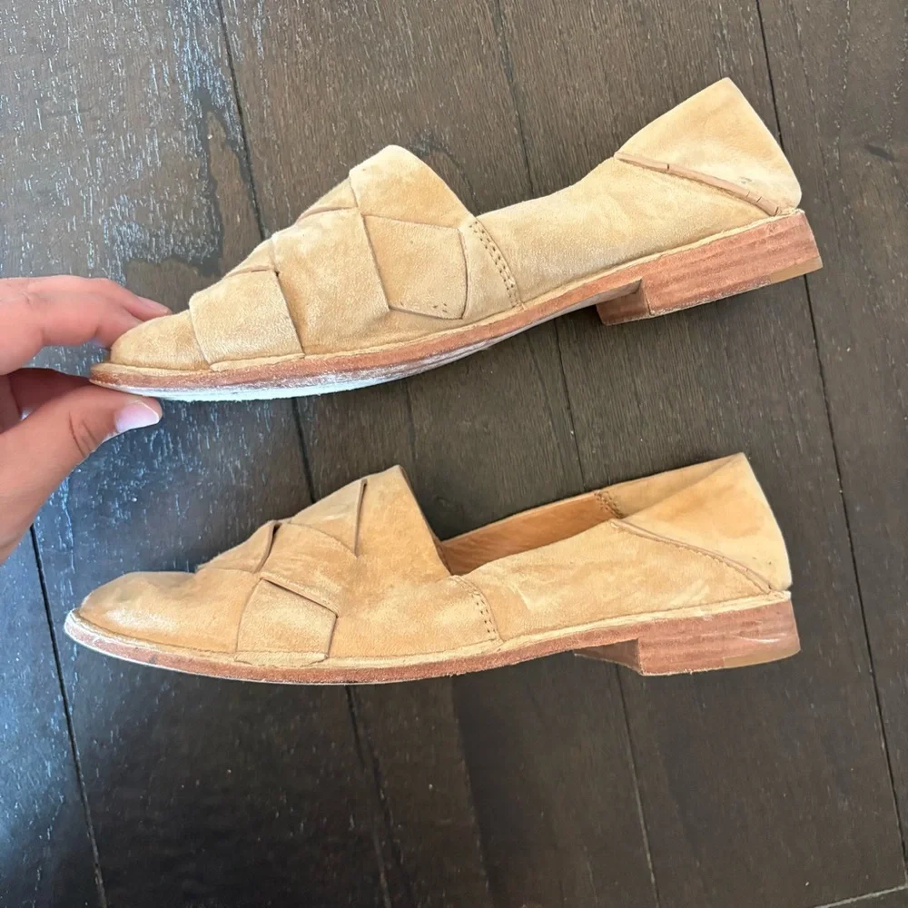 Aerin‎ for Anthro Sahara Hawley Suede Leather Woven Loafers Flats 7.5